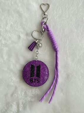 Purple Rhinestone With Tassel BTS Logo Keychain KPop Bag Charm